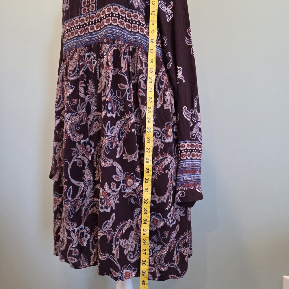 Knox Rose XL Boho Paisley Print Long Sleeve Shift Dress Brown Blue - Picture 9 of 14
